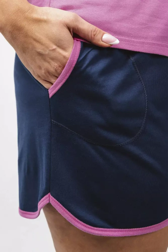 Ontega Pigiama donna manica corta, pantaloncini Moda Italiana- amaranto/blu scuro