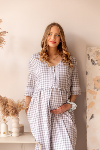 34LI Lidia Camicia per la gravidanza e l'allattamento Marija - 100% cotone, plaid classico