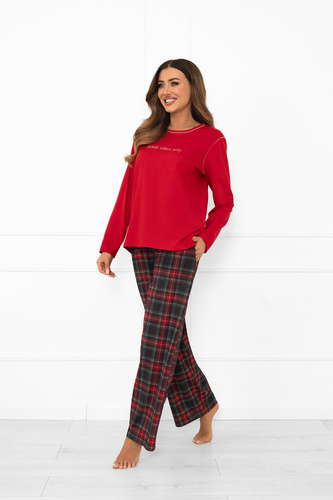 Pigiama da donna Italian Fashion in rosso - cotone, manica lunga e pantalone, a quadri