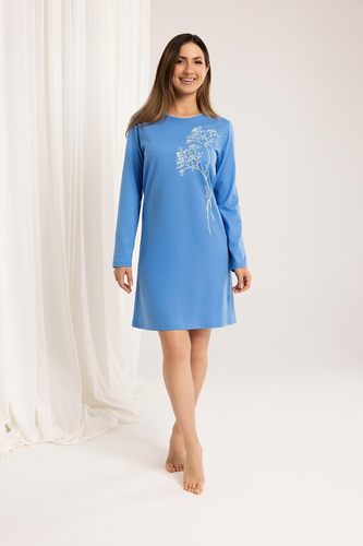 160 Camicia da notte Regina blu - cotone, manica lunga, comoda e classica