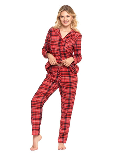 Pigiama da donna Moraj PDD6600-002 - flanella a scacchi, abbottonato