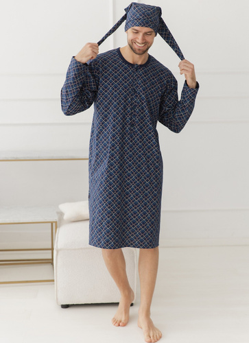 Camicia da notte uomo Taro 3673 Philippo 100% cotone manica lunga - rombi