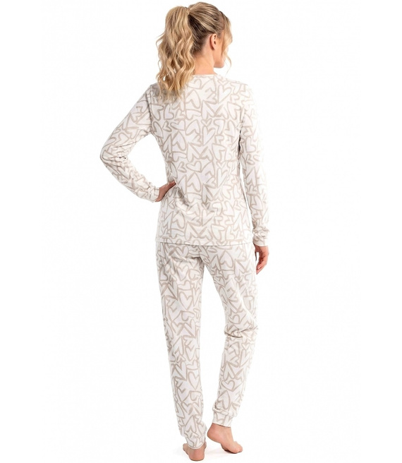 Donna Adore Long Ecru pigiama donna in cotone con cuori manica lunga