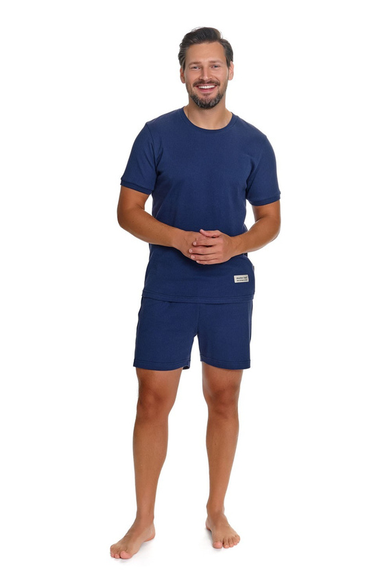Pigiama uomo Doctor Nap 7413 blu navy a righe in cotone T-shirt e pantaloncini