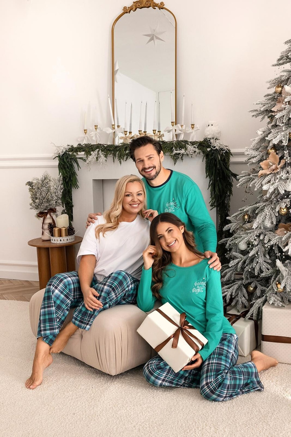 Pigiama uomo Regina 507 verde - lungo in cotone, camicia stampata e pantaloni a quadri