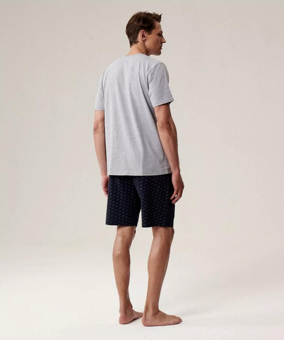 Pigiama da uomo NMP-395 - cotone grigio blu navy, manica corta, leggero e confortevole per l'estate