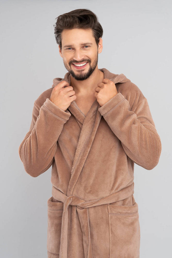 Mimas Accappatoio da uomo con cappuccio Moda italiana - cammello