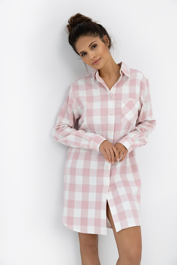 Marley Sensis - Camicia da notte da donna in flanella | aperta, a quadri, con colletto