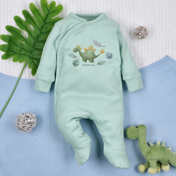 ABN-5568 Dino Explorer Nini, pigiama per neonato in cotone biologico, chiusura con bottoni a pressione