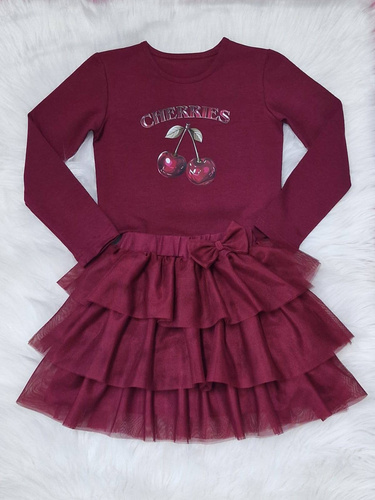 Camicetta bambina Cherries Bambarillo marrone - cotone, manica lunga, stampata