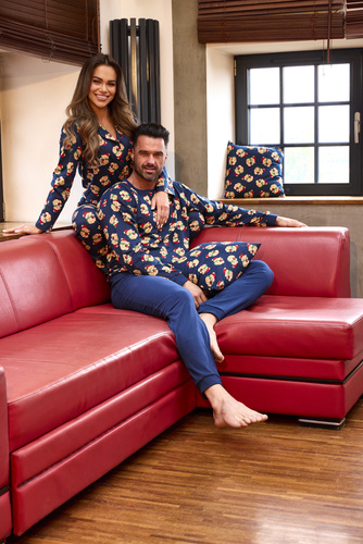 482/459 Pigiama da donna Teddy 5 Cornette - festivo, cotone, blu navy, con bottoni