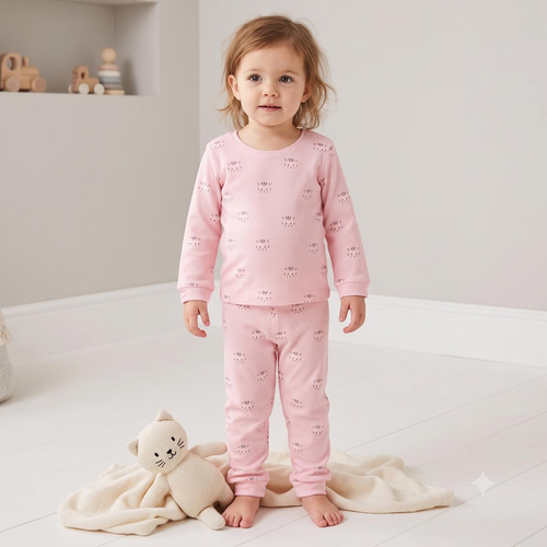 Pigiama bambina Nicol Tosia 225036 in cotone, lunga, rosa con gattini