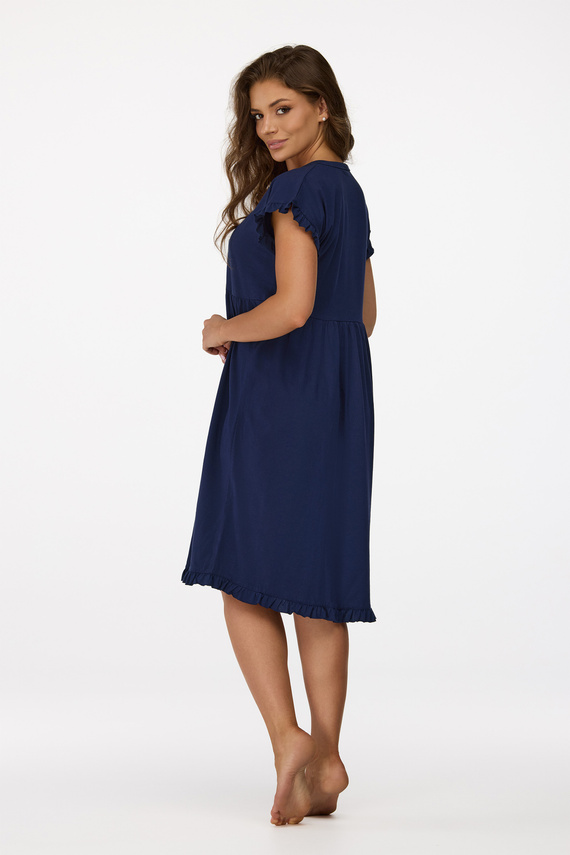 no. 21 Camicia da notte da gravidanza Senizo blu navy - 100% cotone, manica corta, allattamento con bottoni