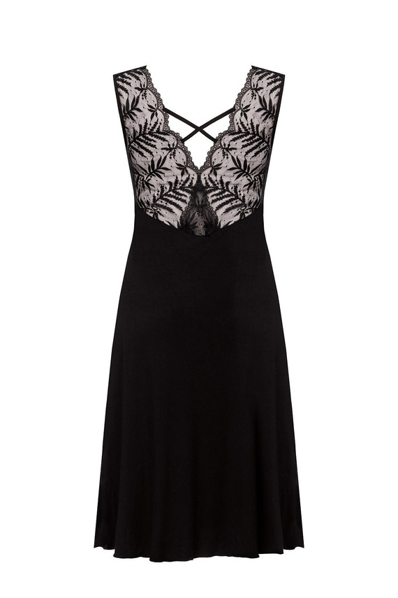 Camicia da notte Petra KM29 Mefemi by Nipplex nero- viscosa, pizzo, lunghezza al polpaccio