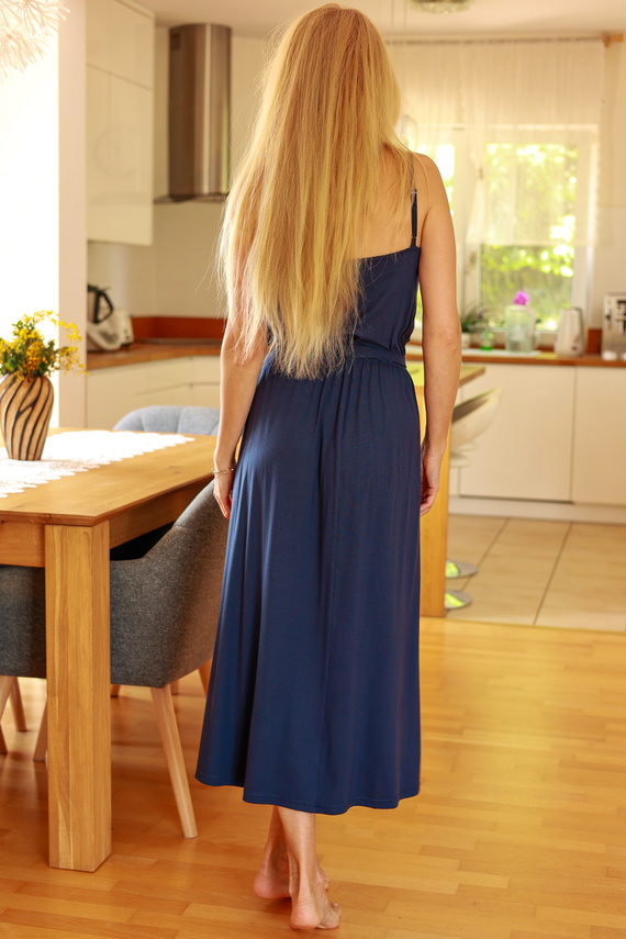 Grace Mirale - Abito lungo in viscosa con spacco | manifattura polacca - blu navy