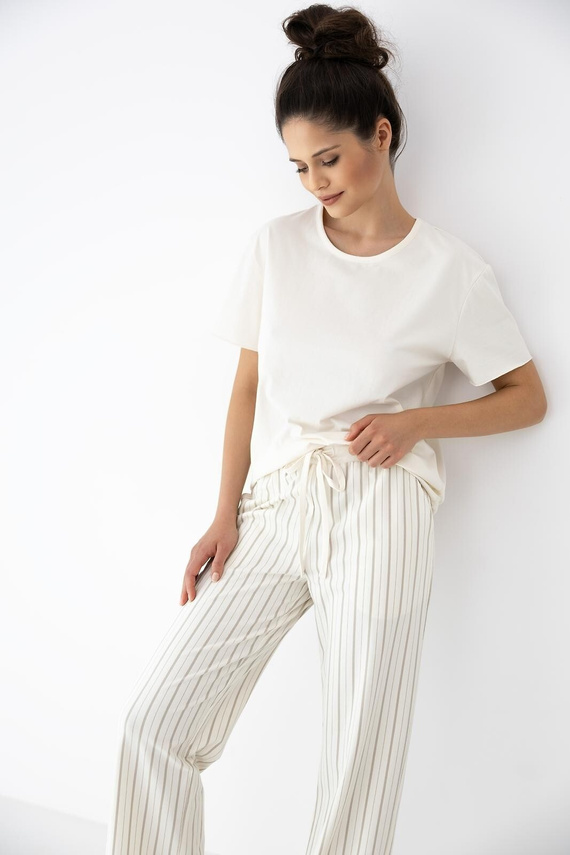 Pigiama donna Soleil Sensis ecru-beige, cotone, manica corta, pantaloni lunghi