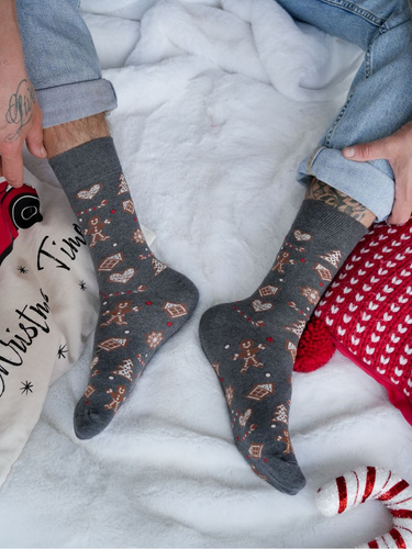 1290-037 Calzini di Natale da uomo Milena - Pan di zenzero, melange scuro