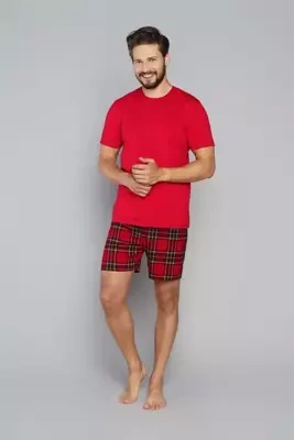 Narvik Pigiama da uomo a maniche corte, pantaloncini Moda italiana- rosso/stampa