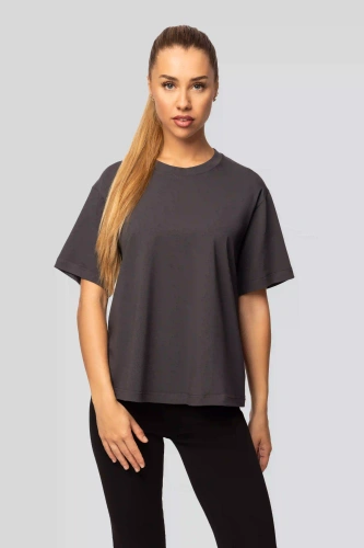 T-shirt da donna in cotone Urban color grafite - Manica corta, taglio classico, alla moda con spacchetti | Materiale di alta qualità, elasticità