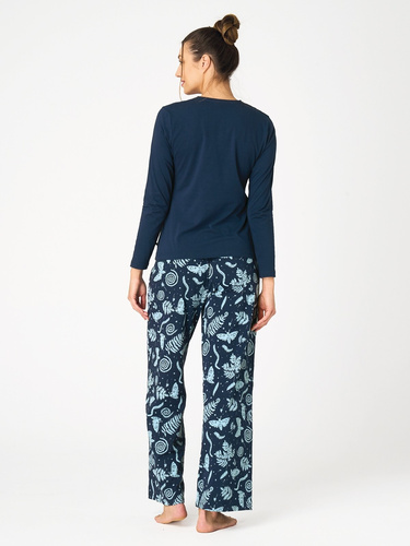 Pigiama donna Key LNS 534 blu navy in cotone lunga con tasche