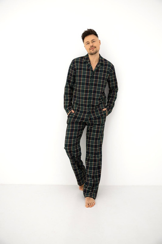 Sensis George pigiama uomo 100% cotone flanella verde a quadri