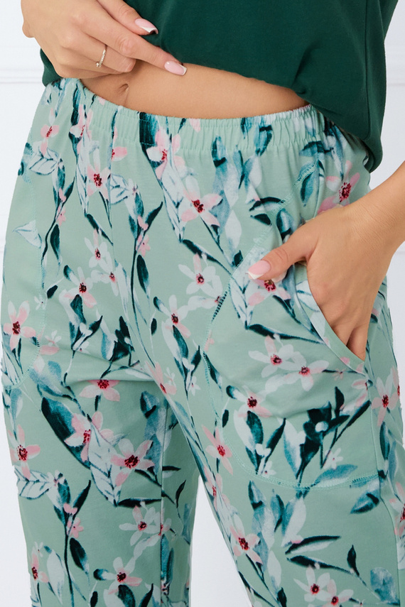 Florisa Pigiama da donna a maniche corte, pantaloni a 3/4 Moda italiana - verde scuro/stampa