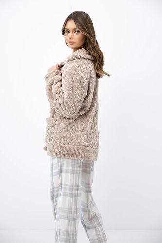 Sensis Ingrid blazer donna beige con bottoni, morbido homewear con tasche