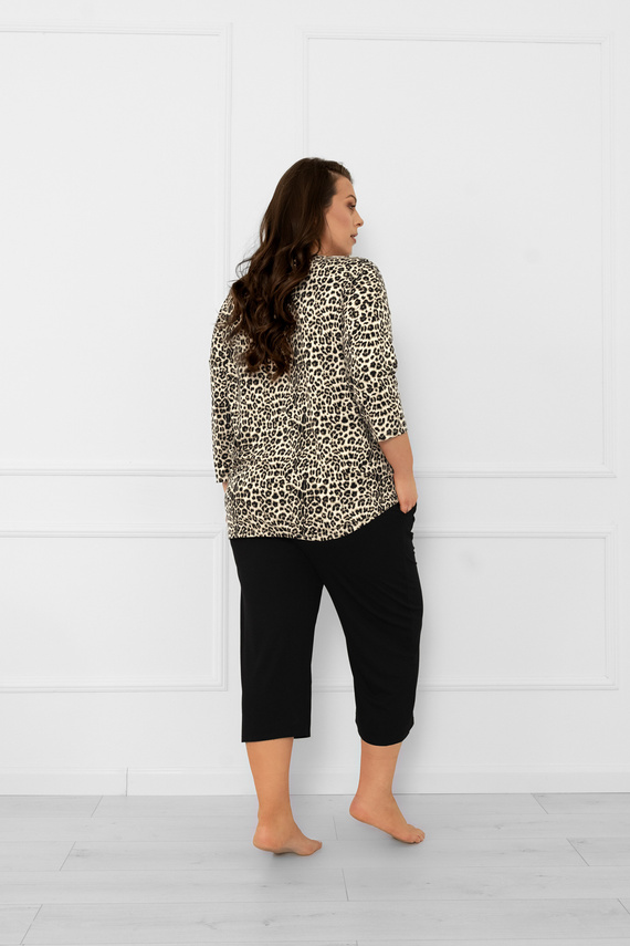 Kenya Pigiama da donna Italian Fashion - stampa leopardo, manica 3/4 e pantaloni 3/4