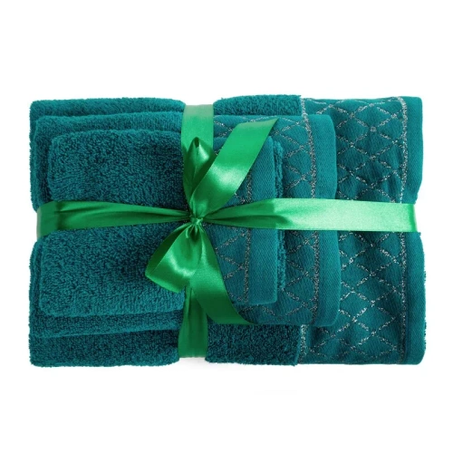 Set asciugamani Eurofirany 3 pezzi morbidi assorbenti eleganti Layla dark turquoise