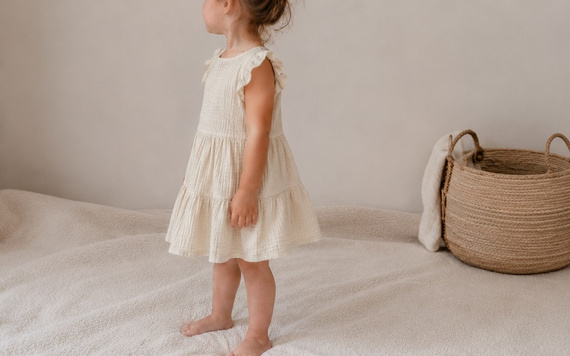 Mamatti SE50503 Abito in Mussola Ecru Leggero in Cotone per Bambina