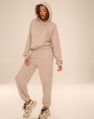 De Lafense Dune 075 tuta donna in cotone felpa con cappuccio pantaloni - beige mélange