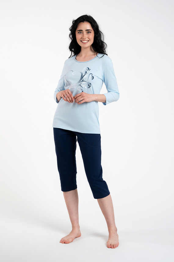 Arietta Pigiama da donna con maniche e pantaloni a 3/4 Moda italiana - blu