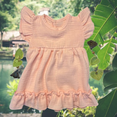 Mamatti SA50406 Vestito Bambina in Mussola Rosa Leggero e Traspirante
