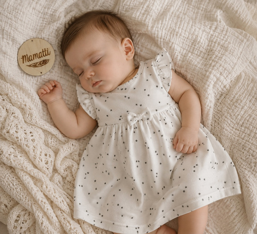 Sukienka niemowlęca SK16232 Mamatti bianca con stelle e maniche corte