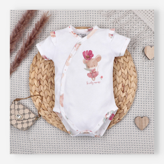 Body neonato Nini Little Mouse cotone biologico incrociato manica corta delicato