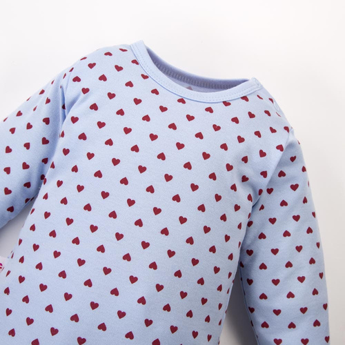 Body neonato Love Eevi azzurro con cuoricini 100% cotone, apertura totale