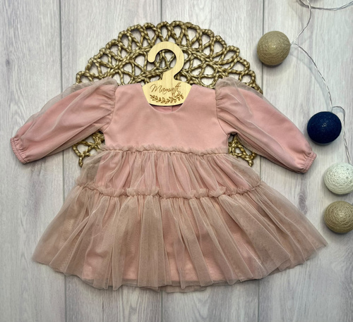 Vestito bambina Mamatti SZ352 in cotone con tulle manica lunga - rosa