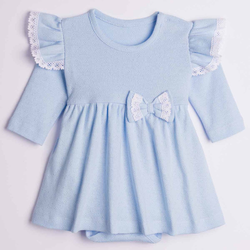 224036 Nicol Abito-Body Bambina Blu 100% Cotone Traforato