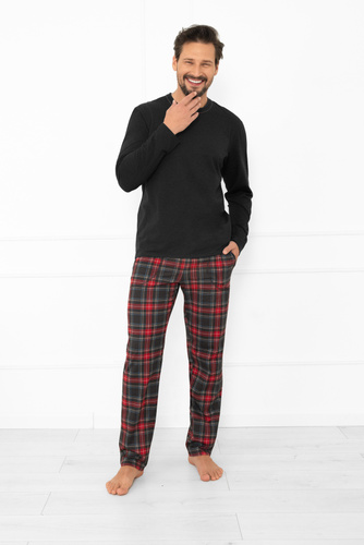 Rusoli pigiama uomo Moda Italiana melange scuro - cotone a quadri, lungo, confortevole