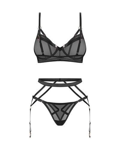 Euridia Set 3 pezzi Obsessive nero - reggiseno, perizoma e reggicalze