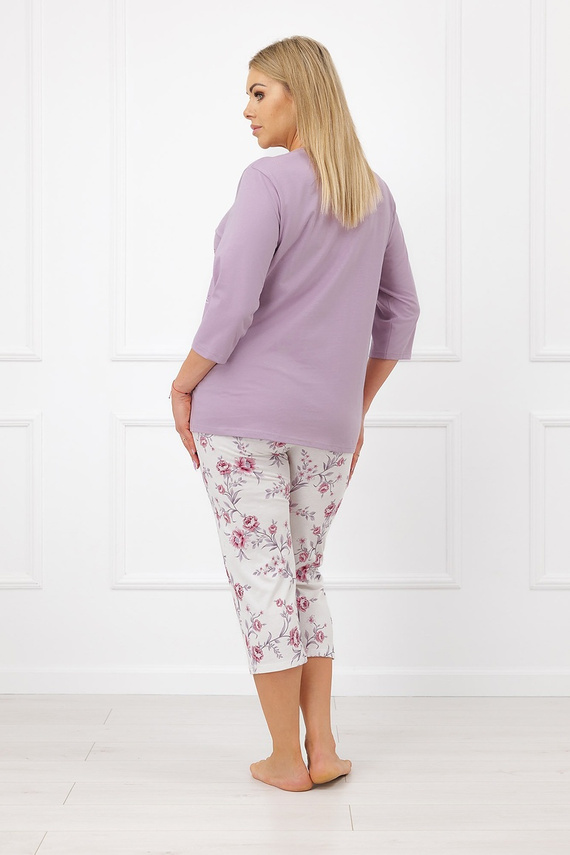 Italian Fashion Karilla Pigiama donna 100% cotone 3/4 fiori lilla