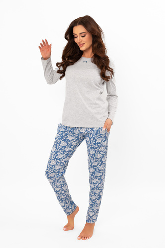 Pigiama da donna Boma - manica lunga, pantaloni lunghi, cotone Italian Fashion - melange/stampa