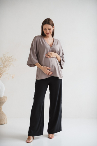 Mamafullness Camicetta da gravidanza per allattamento Milk&Love beige - viscosa, manica 3/4, oversize