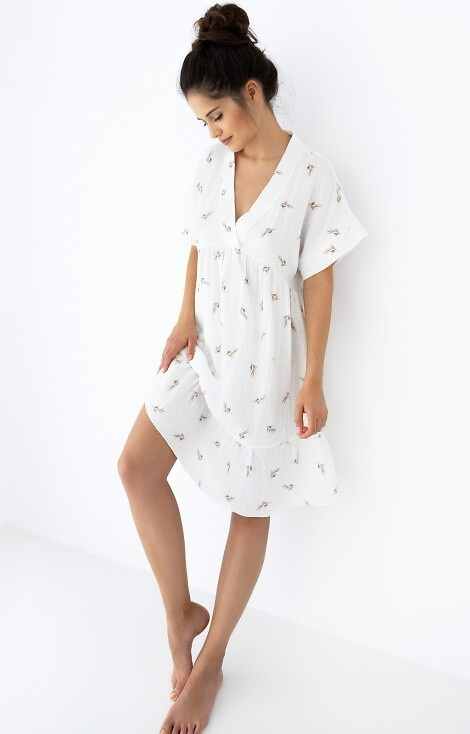 Camicia da notte Nastia in mussola Sensis - ecrù