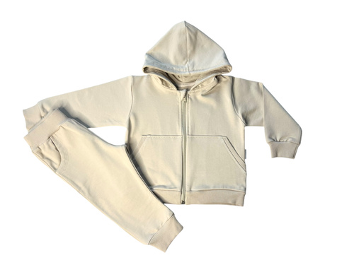 Mamatti DR2149 set tuta da ginnastica beige per bambina - felpa con cappuccio e pantaloni con tasche