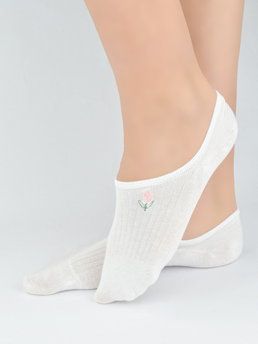 Ballerine donna Noviti ST097 in cotone a coste con ricamo decorativo