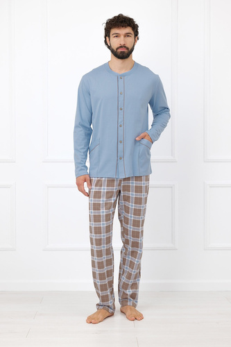 Italian Fashion Wilhelm Pigiama Uomo 100% Cotone Bottoni Quadri - cappuccino