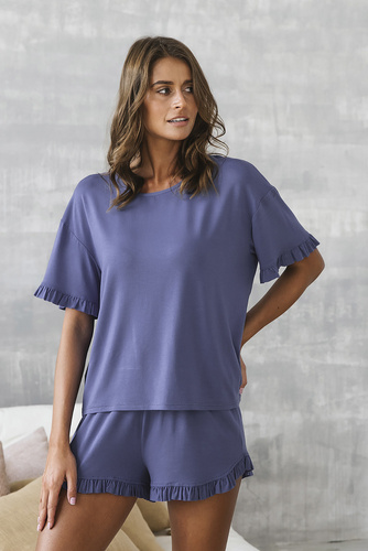 Stile Pigiama da donna a maniche corte, pantaloncini Moda italiana - blu