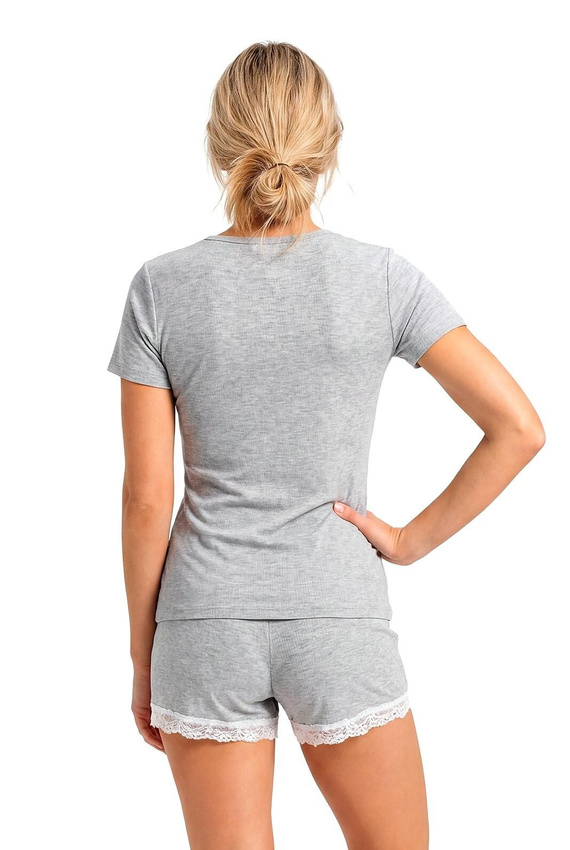 Donna Megi Short Pigiama Donna Grigia a Costine con Pizzo