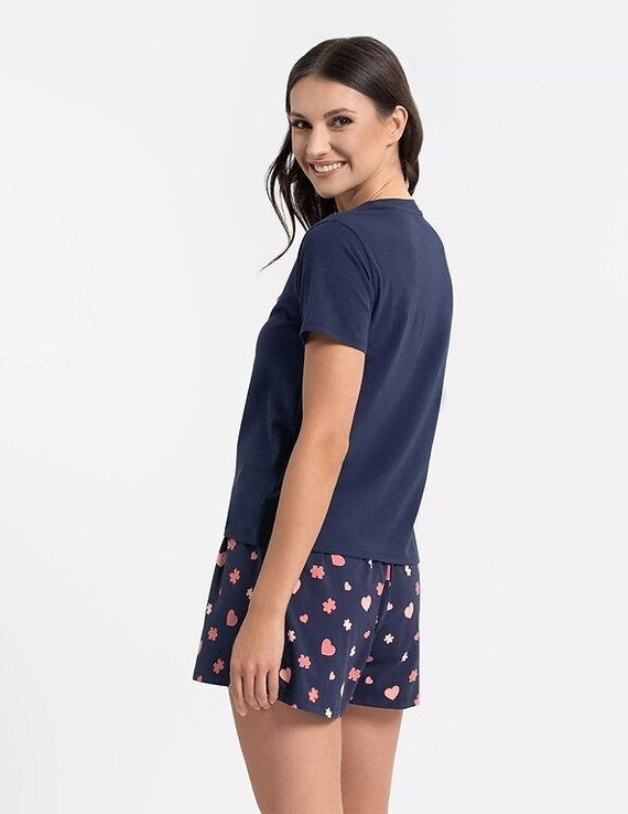 Pigiama donna Moraj PDD3900-020 in cotone blu navy, manica corta, pantaloncini corti